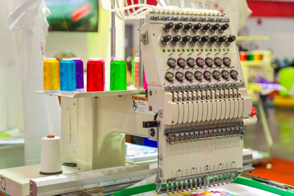 Colorful threads on an embroidery machine